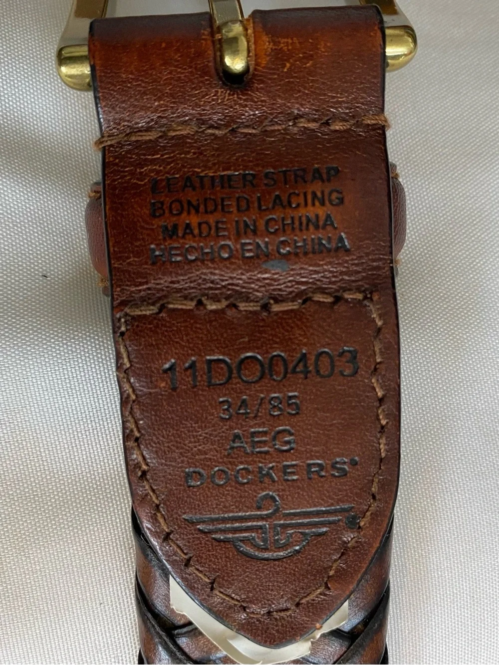 Dockers Men's size 34 Braided Leather Belt in Dark Brown  Brass tone Buckle